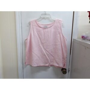 Two Wishes Pink 100% Linen Sleeveless Round Neck Boxy Shell Tank Top M/ #26883